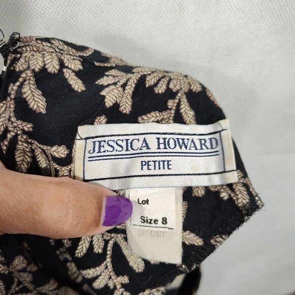 Vintage Jessica Howard Black Brown Floral Midi Dress Women Size 8 Shoulder Pads - Picture 8 of 11